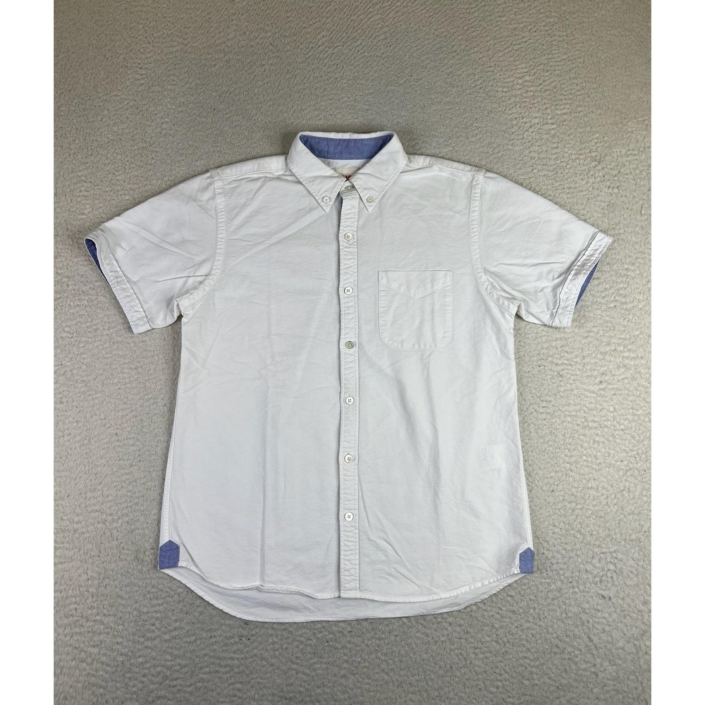 Beams Shirt Mens Small White Japanese Fabric Short Sleeve Button Up Casual